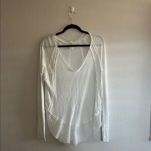 We The Free Catalina Thermal Waffle Knit V-Neck Long Sleeve Relaxed Fit